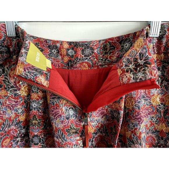 Anthropologie Metallic Skirt Mini Jacquard Holiday Party Boho Floral Pockets Fun - Picture 10 of 13